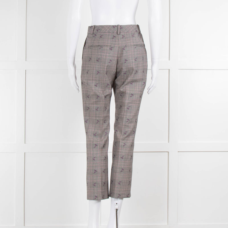 Altuzarra Grey Pink Check Floral Motif Trousers
