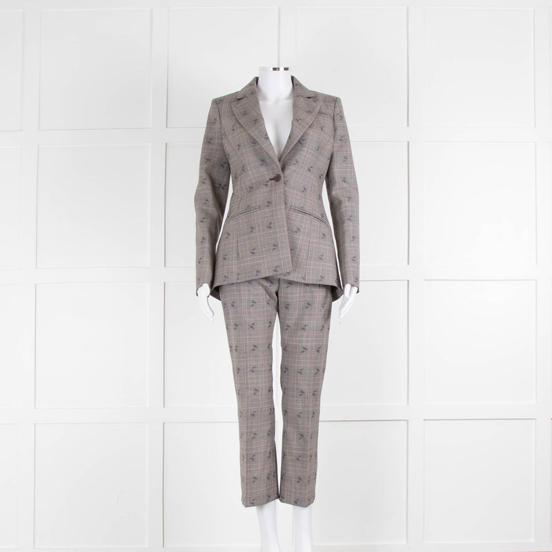 Altuzarra Grey Pink Check Floral Motif Blazer Jacket