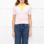 Tory Burch Pink & Yellow Shortsleeve Cotton Jumper