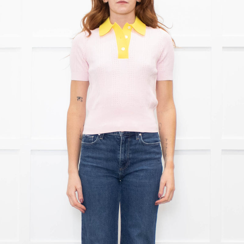 Tory Burch Pink & Yellow Shortsleeve Cotton Jumper