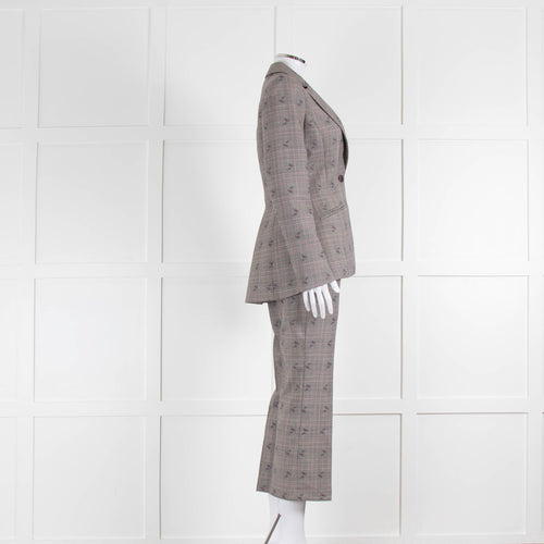 Altuzarra Grey Pink Check Floral Motif Blazer Jacket