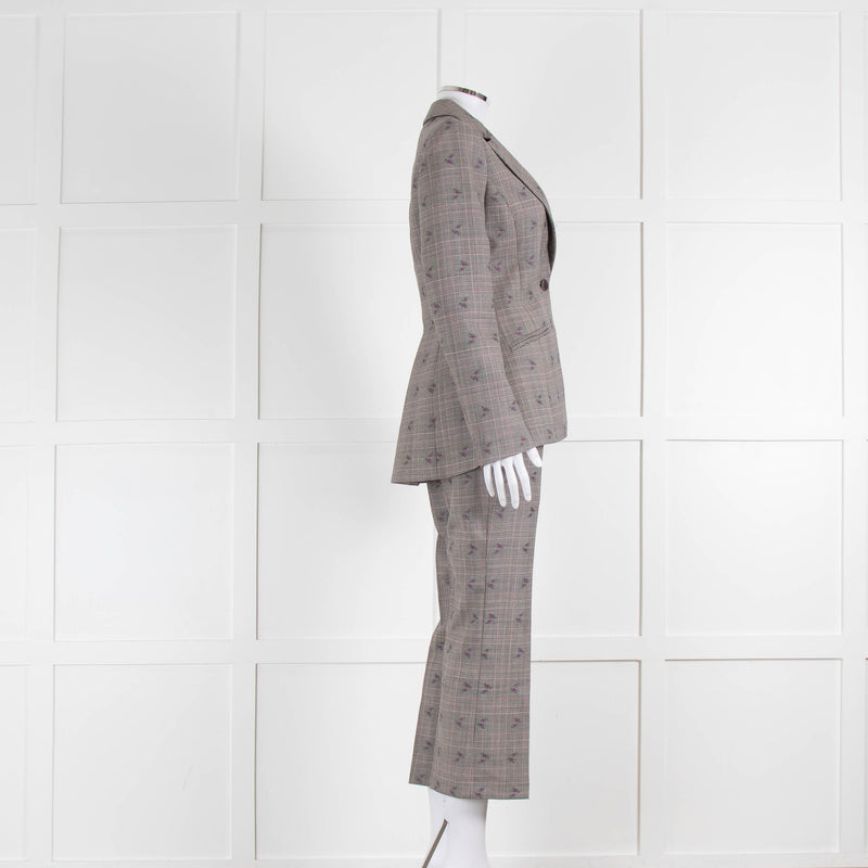 Altuzarra Grey Pink Check Floral Motif Blazer Jacket