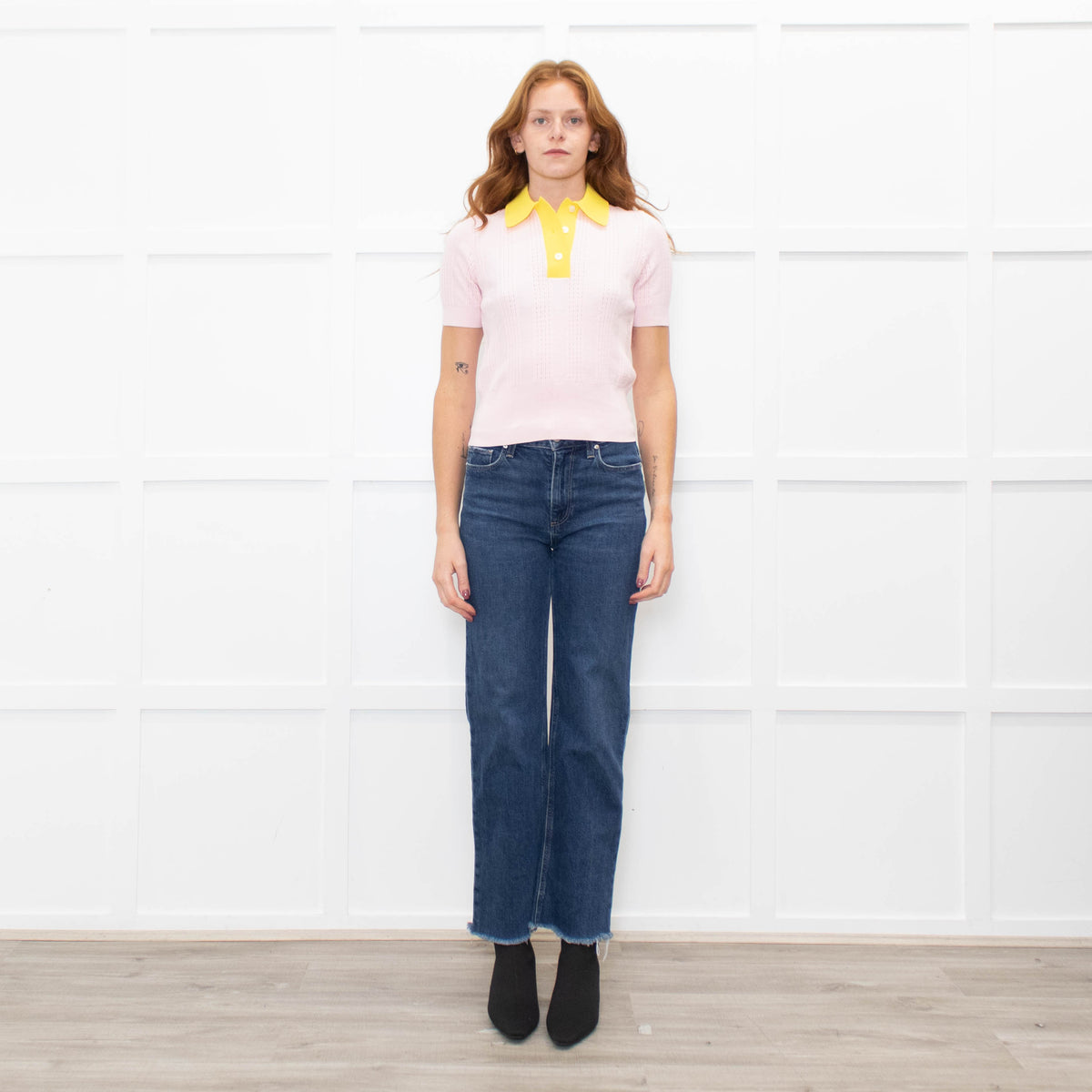 Tory Burch Pink & Yellow Shortsleeve Cotton Jumper