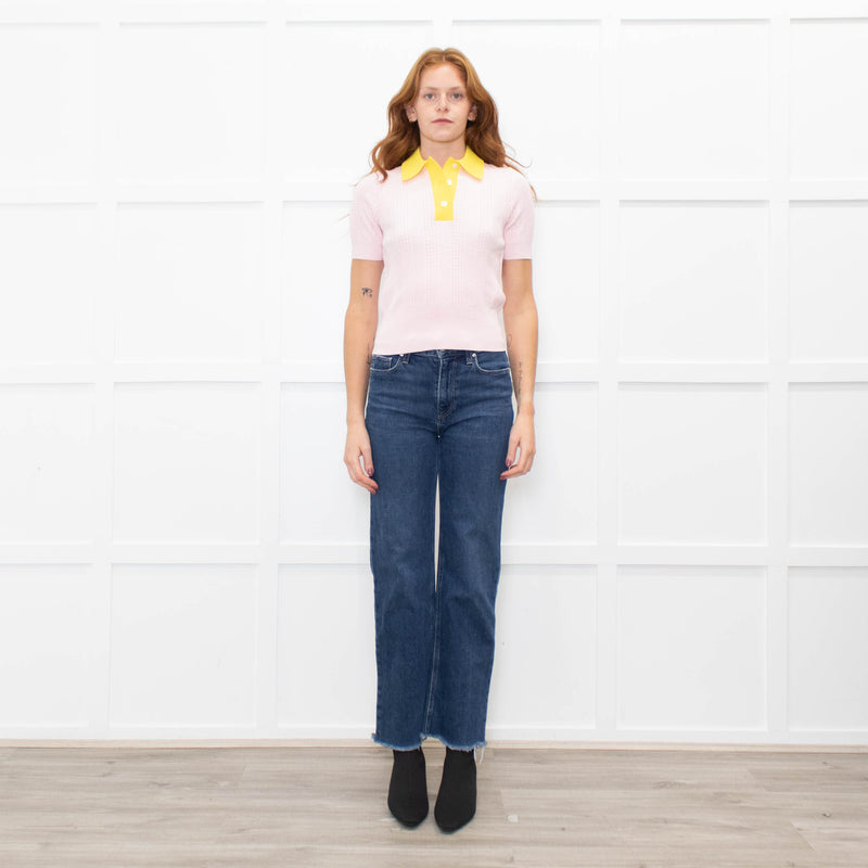 Tory Burch Pink & Yellow Shortsleeve Cotton Jumper