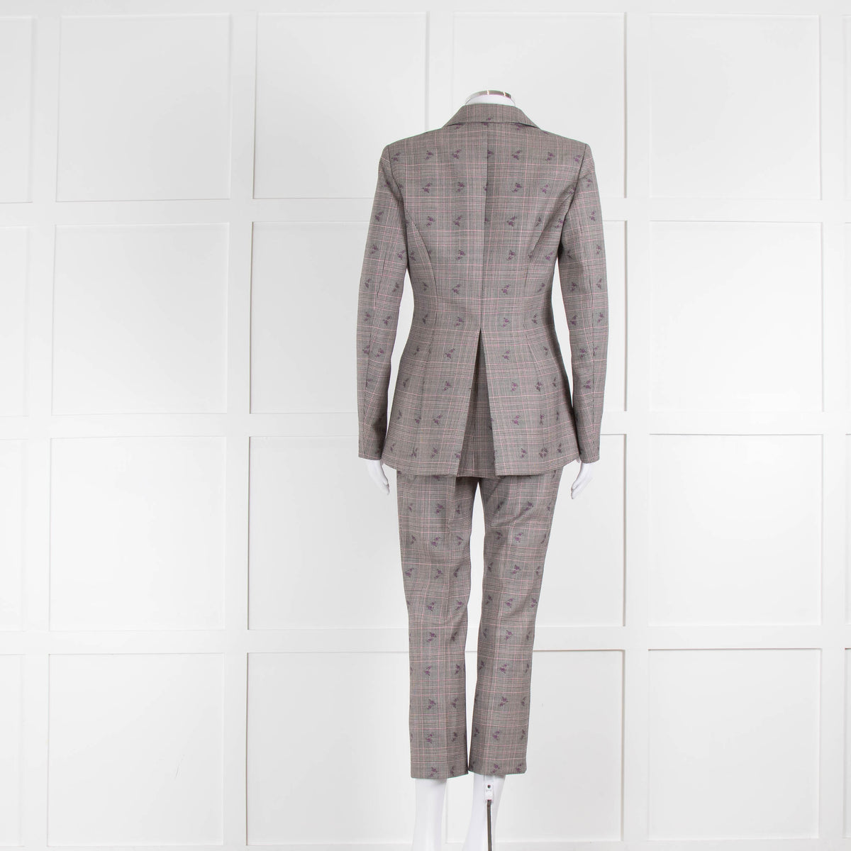 Altuzarra Grey Pink Check Floral Motif Trousers