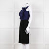 Fendi Black Blue Ruffle Shift Dress Gold Back Buttons