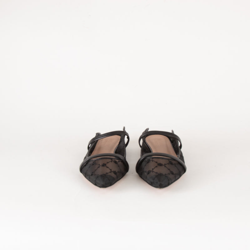 Malone Souliers Black Mesh Leather Trim Flat Mules