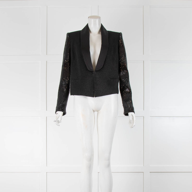 Karl Lagerfeld Black Sequin Sleeve Blazer Jacket