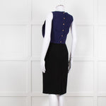 Fendi Black Blue Ruffle Shift Dress Gold Back Buttons