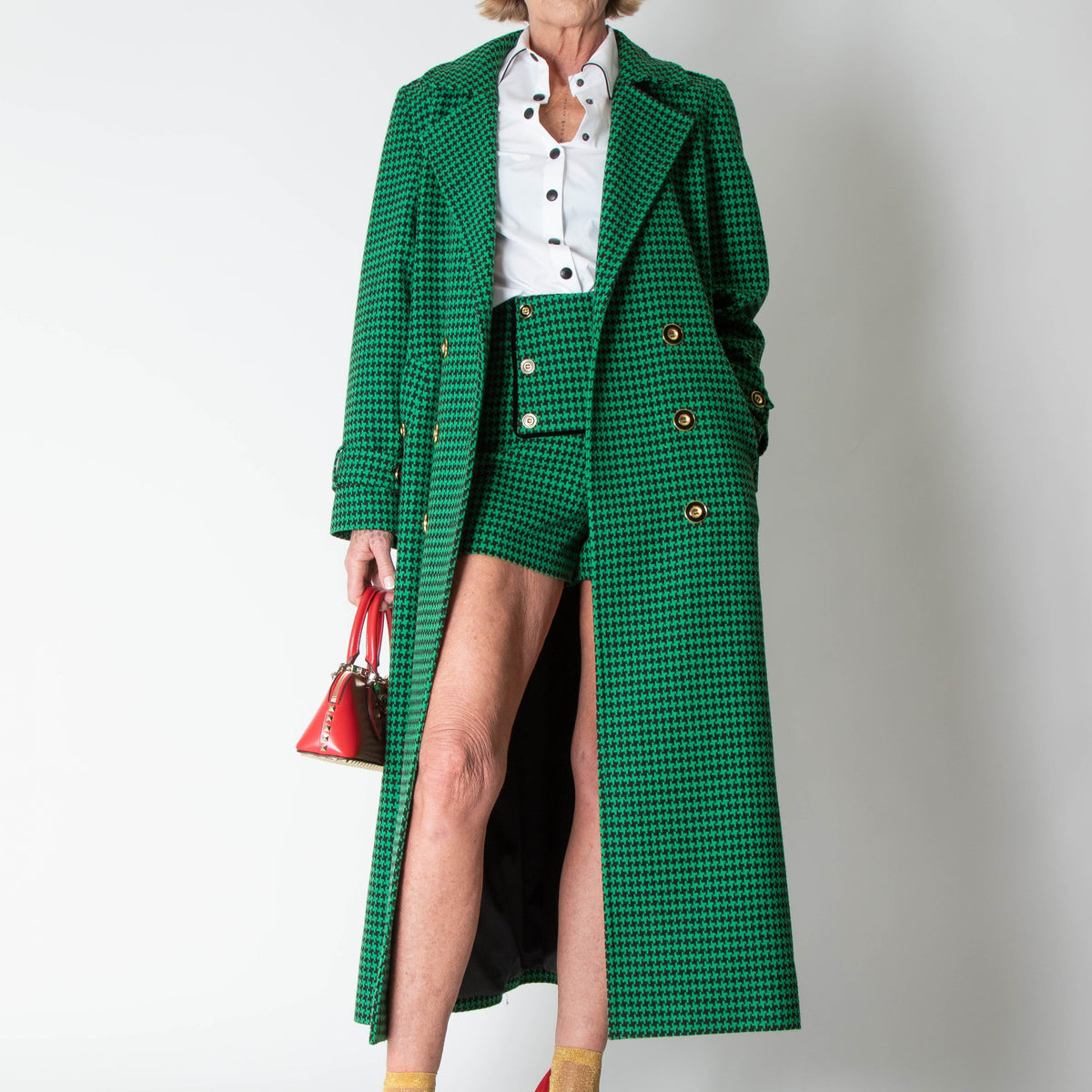 Glamoda Style X Sophie Hermann Green & Black Check Pied De Poule Shorts