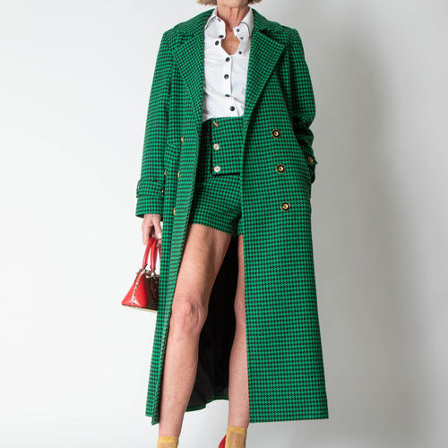 Glamoda Style X Sophie Hermann Green & Black Check Pied De Poule Coat