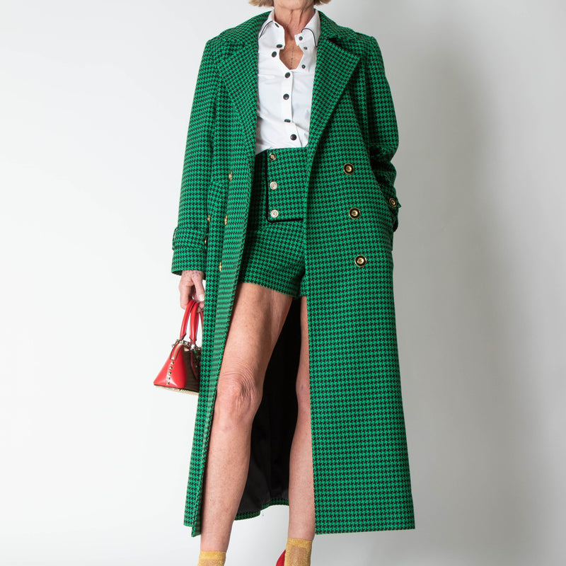 Glamoda Style X Sophie Hermann Green & Black Check Pied De Poule Coat