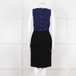 Fendi Black Blue Ruffle Shift Dress Gold Back Buttons