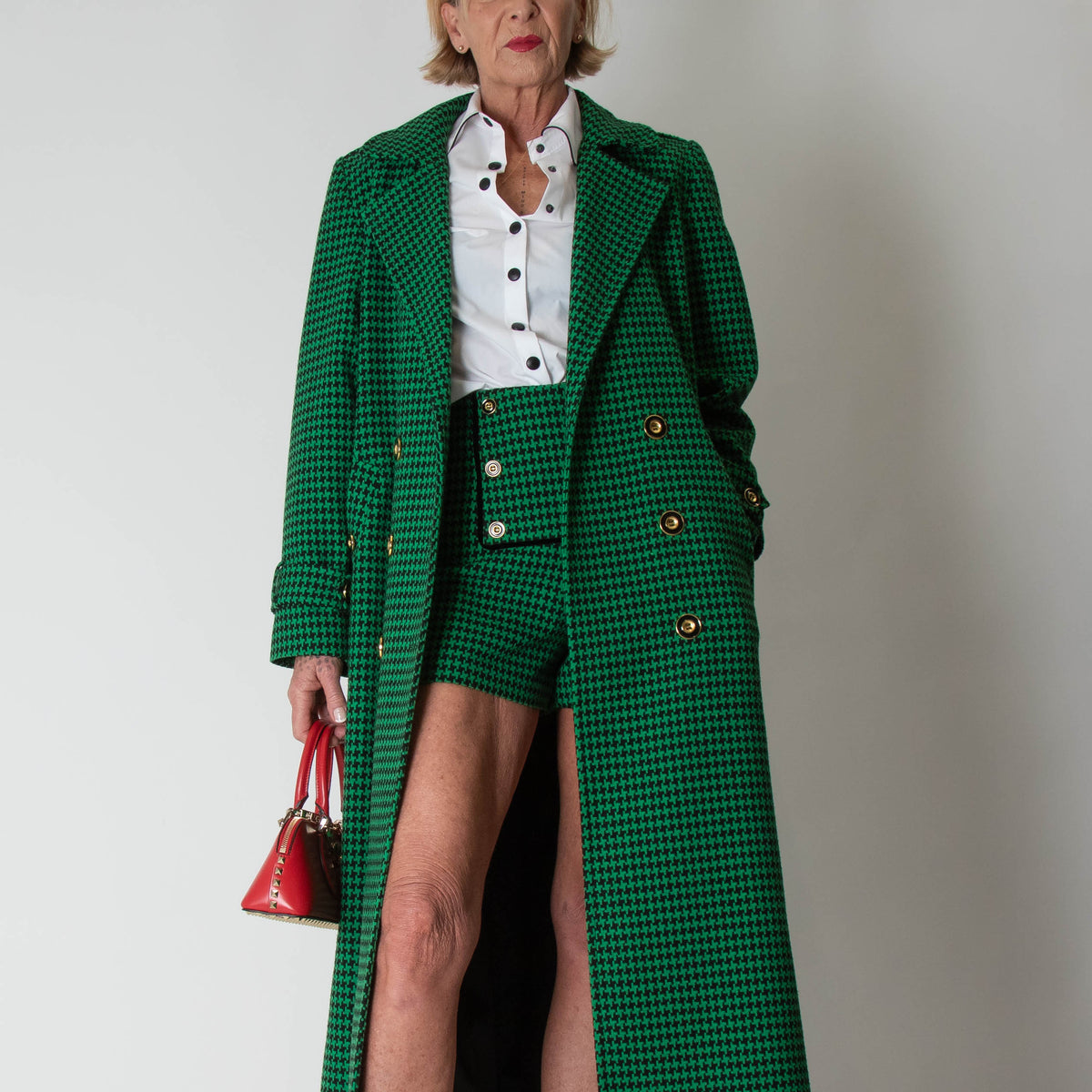 Glamoda Style X Sophie Hermann Green & Black Check Pied De Poule Coat