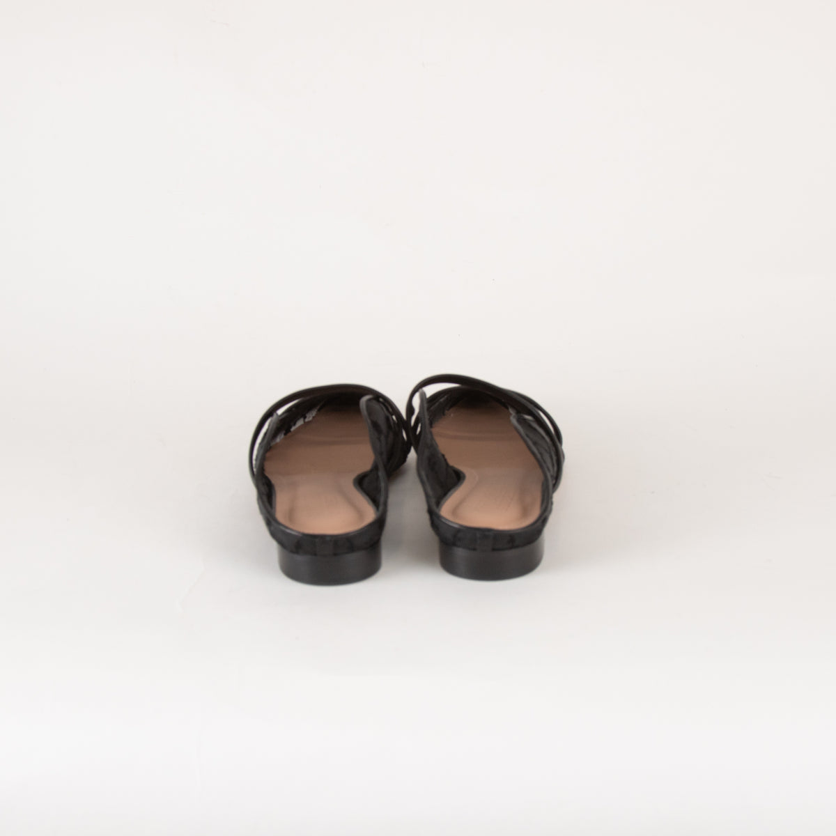 Malone Souliers Black Mesh Leather Trim Flat Mules