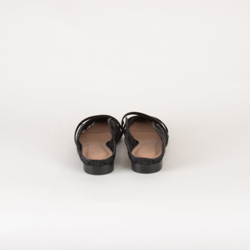 Malone Souliers Black Mesh Leather Trim Flat Mules