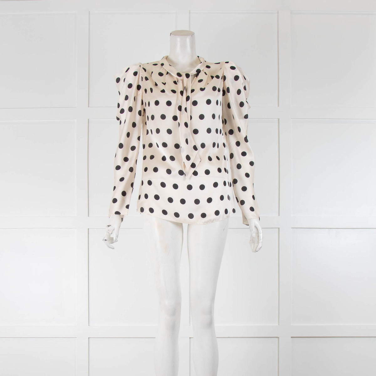 Johanna Ortiz Cream Black Polka Dot Tie Neck Blouse