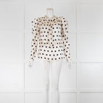 Johanna Ortiz Cream Black Polka Dot Tie Neck Blouse