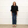 Ganni Black Pleated Puff Sleeve Belted Top