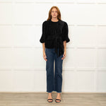 Ganni Black Pleated Puff Sleeve Belted Top