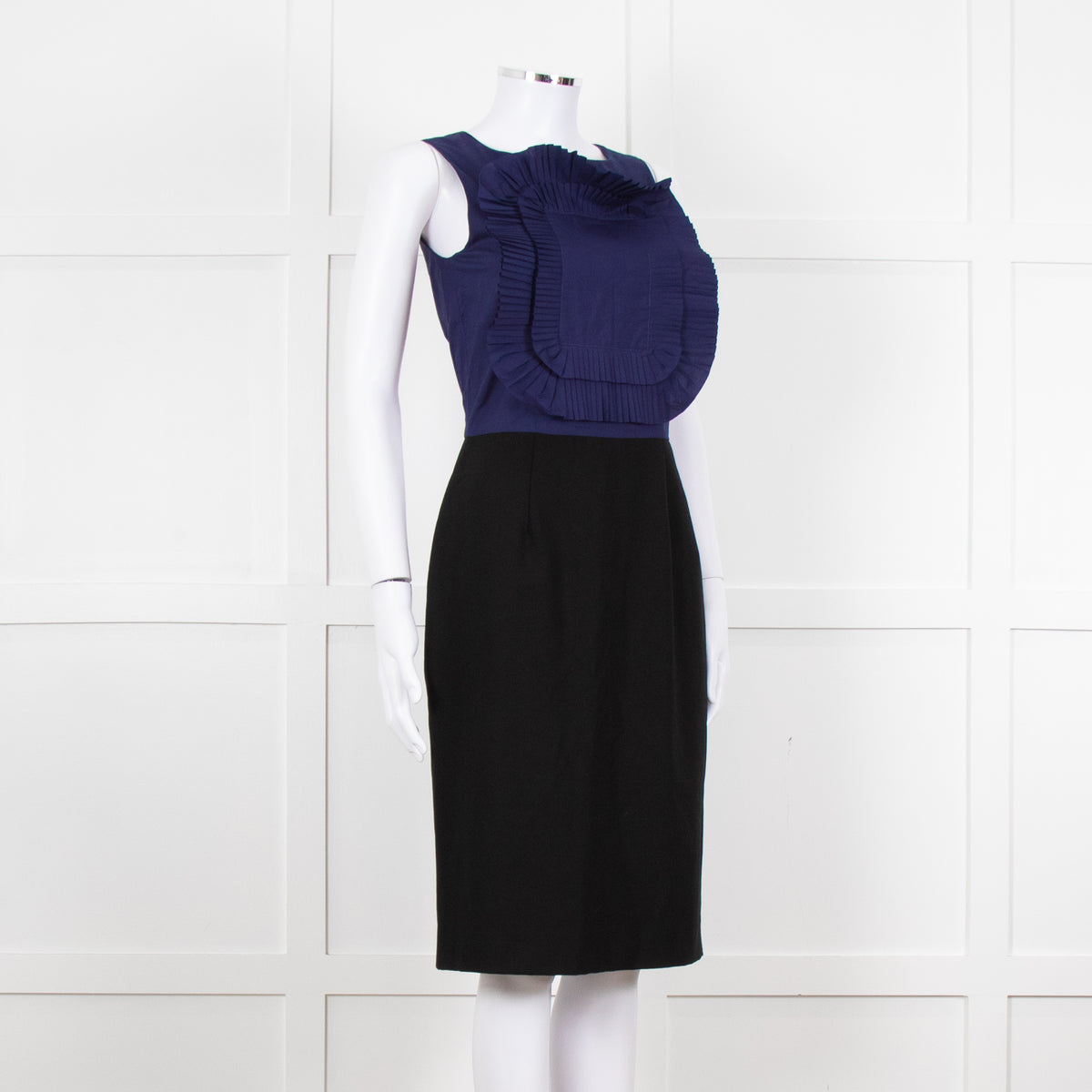 Fendi Black Blue Ruffle Shift Dress Gold Back Buttons