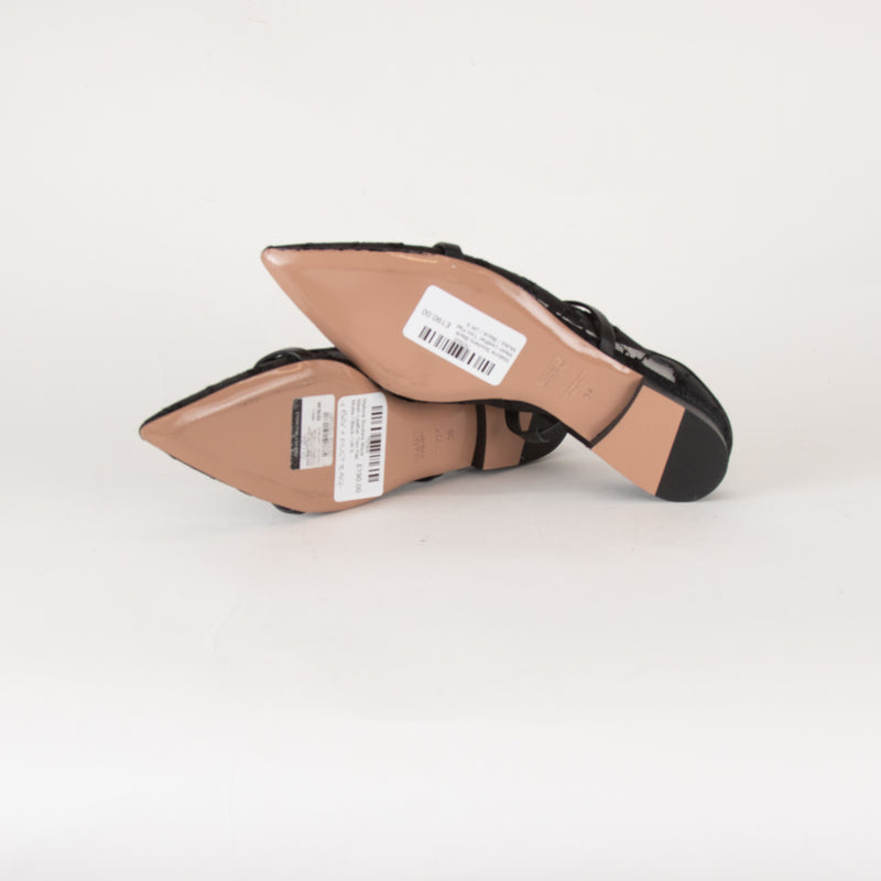 Malone Souliers Black Mesh Leather Trim Flat Mules
