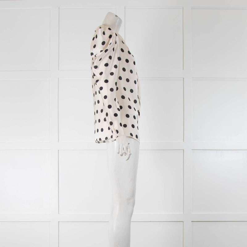 Johanna Ortiz Cream Black Polka Dot Tie Neck Blouse