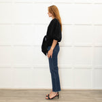 Ganni Black Pleated Puff Sleeve Belted Top