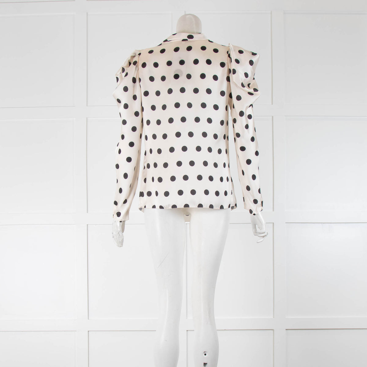 Johanna Ortiz Cream Black Polka Dot Tie Neck Blouse