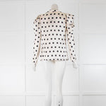 Johanna Ortiz Cream Black Polka Dot Tie Neck Blouse