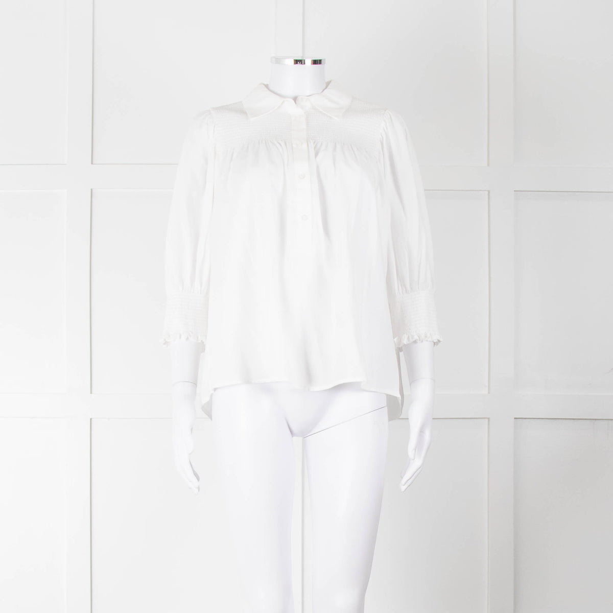 Munthe White Smocked Short Sleeve Top