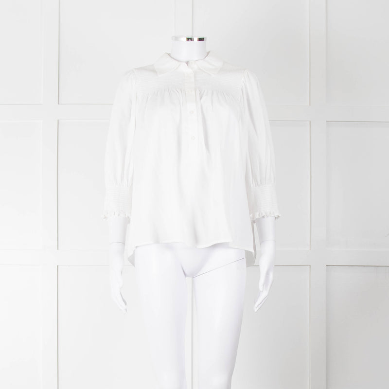 Munthe White Smocked Short Sleeve Top
