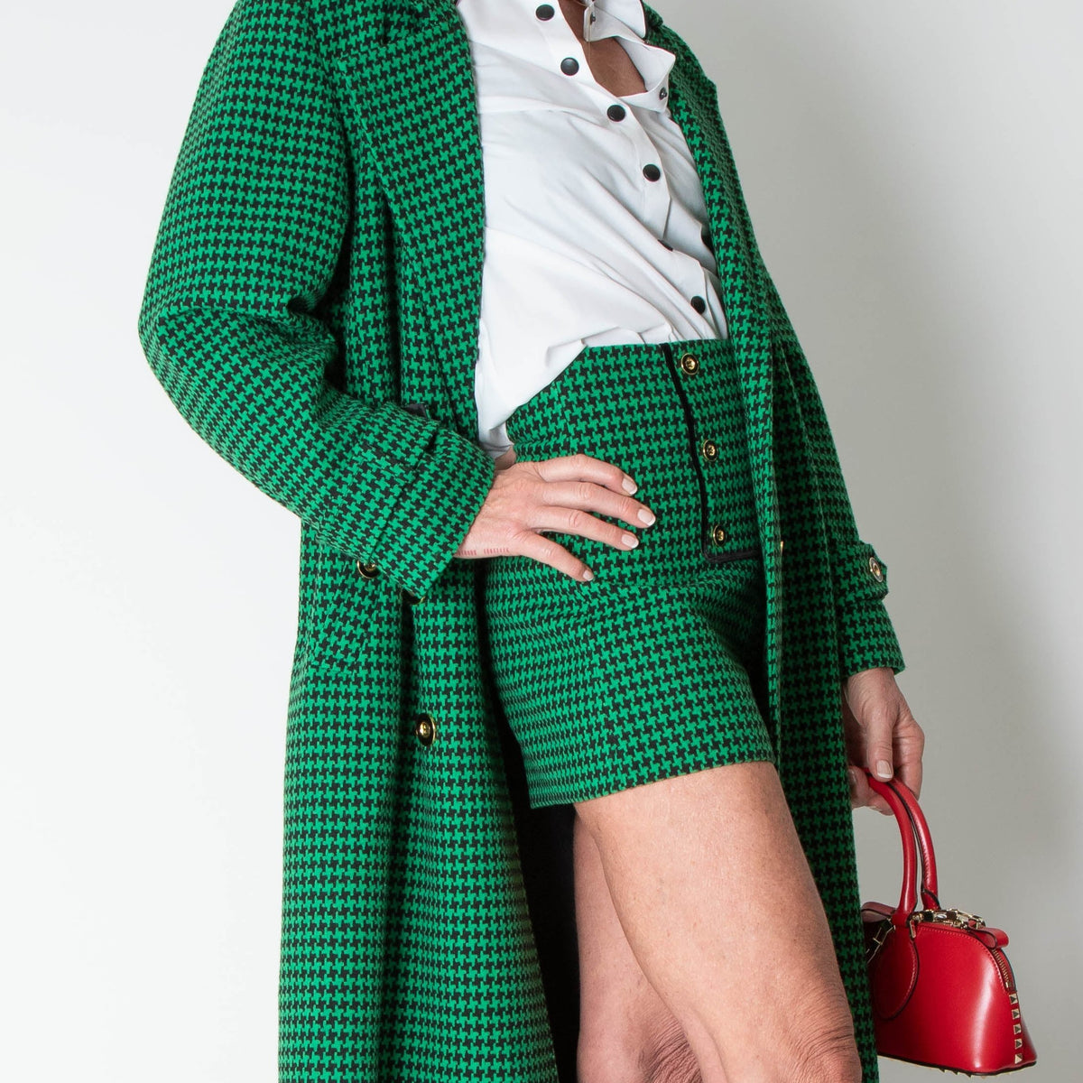 Glamoda Style X Sophie Hermann Green & Black Check Pied De Poule Shorts
