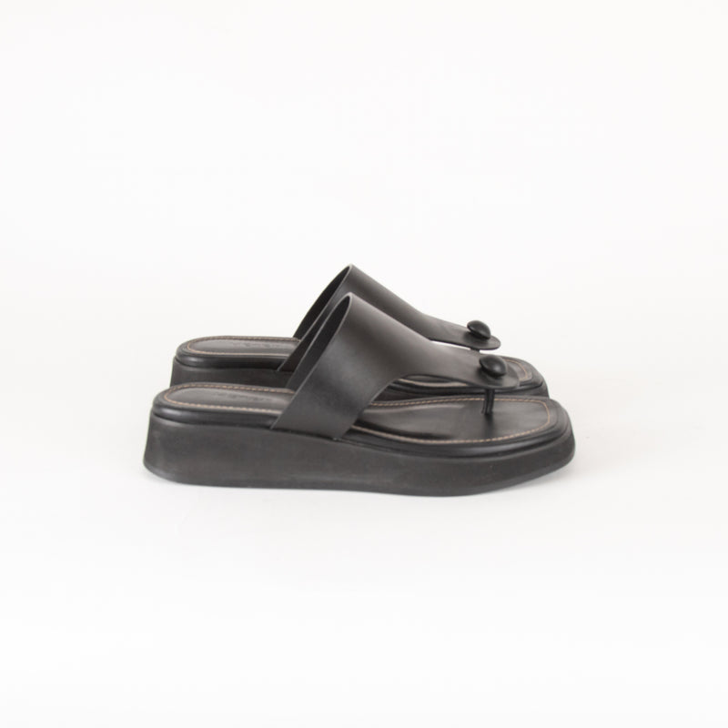 Me + Em Black Wedge Flip Flops