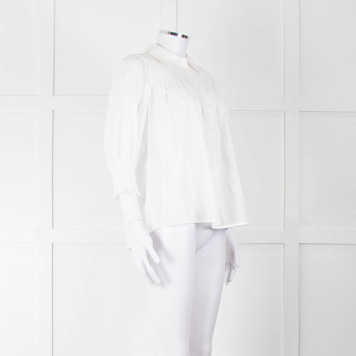 Munthe White Smocked Short Sleeve Top