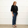 Ganni Black Pleated Puff Sleeve Belted Top