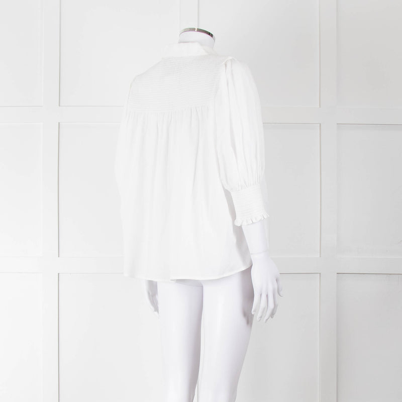 Munthe White Smocked Short Sleeve Top