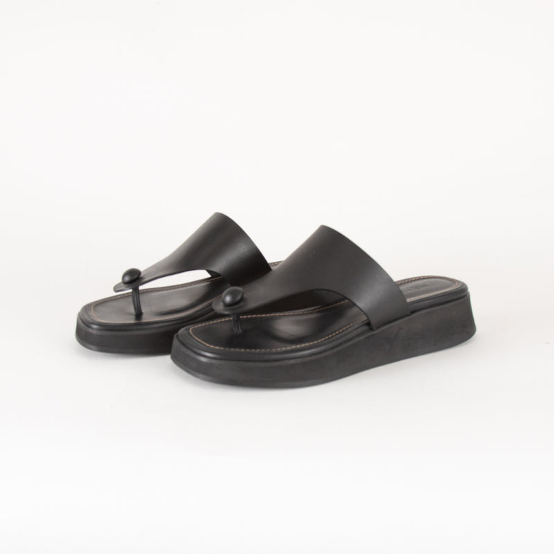 Me + Em Black Wedge Flip Flops