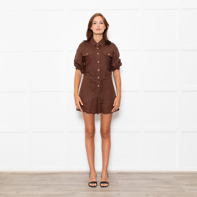 Brusnika Brown Linen Playsuit