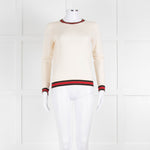 Gucci Cream Wool Knit Top With Red Trim