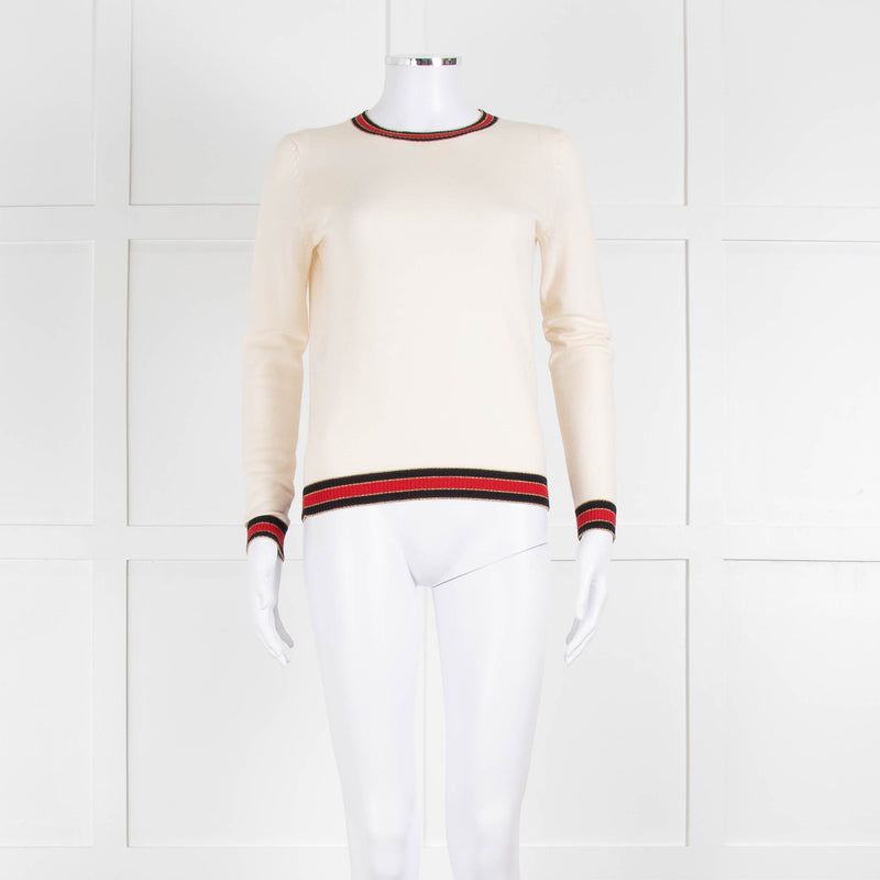 Gucci Cream Wool Knit Top With Red Trim