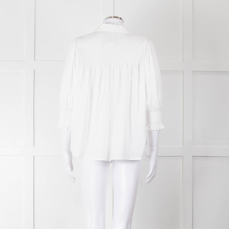 Munthe White Smocked Short Sleeve Top