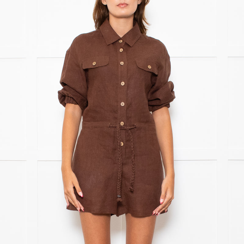 Brusnika Brown Linen Playsuit