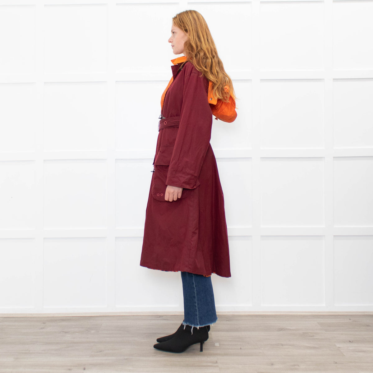 Barbour X Roksanda Burgundy and Orange Waxed Evengia Coat