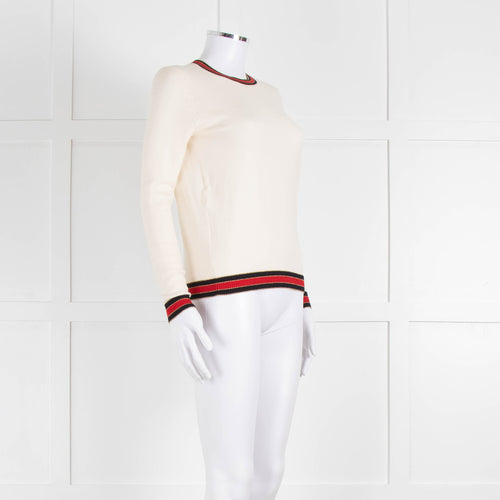 Gucci Cream Wool Knit Top With Red Trim