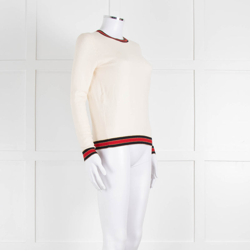 Gucci Cream Wool Knit Top With Red Trim
