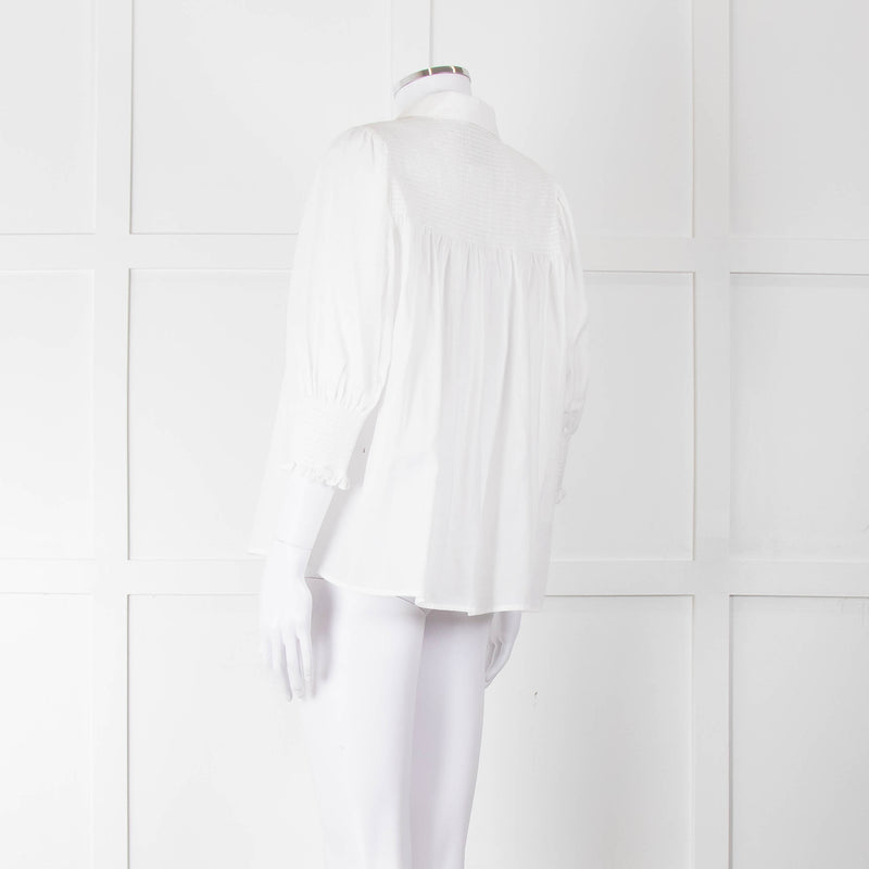 Munthe White Smocked Short Sleeve Top
