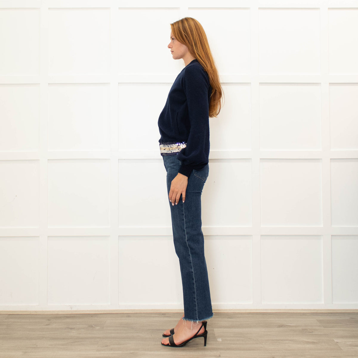 Wyse Navy Cashmere Blend Sequinned Trim Cardigan