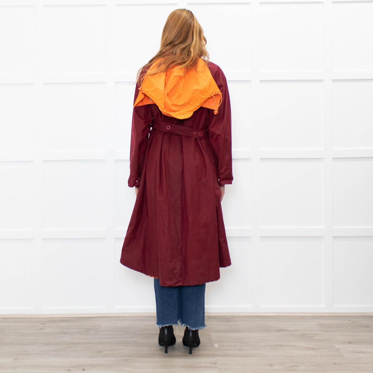 Barbour X Roksanda Burgundy and Orange Waxed Evengia Coat