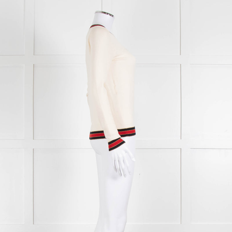 Gucci Cream Wool Knit Top With Red Trim